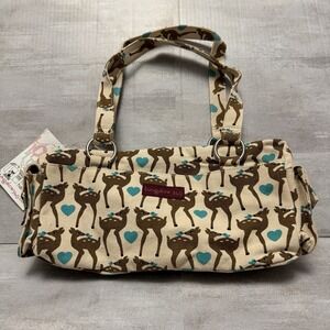 Bungalow 360 Deer Bird‎ Satchel Handbag Shoulder Bag Purse Cotton Canvas Vegan